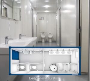 Sanitärcontainer mit beispielhafter Ausstattung